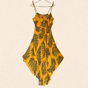 SHEIN Asymmetrical Dress in Yellow with Leaf Pattern